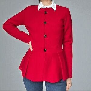 The Fold London Drayton Knitted Garnet Red Blazer Jacket Prim & Preppy Small